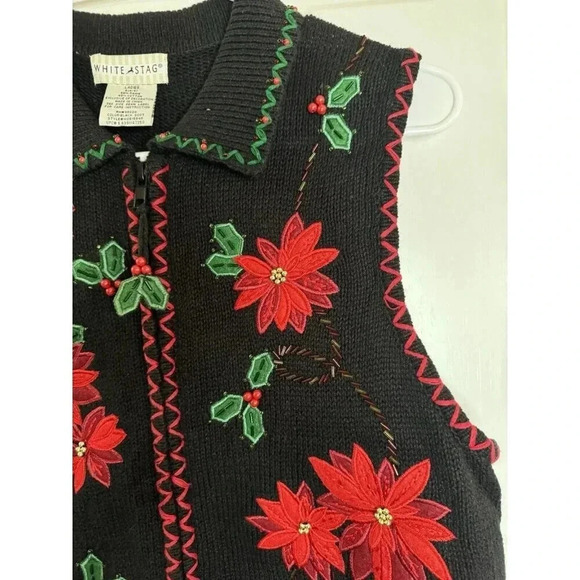 WHITE STAG Women Black Full Zip Collar Floral Embroidered Sweater Vest Small - Picture 7 of 9
